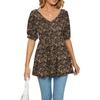 Summer Women's T-shirt V-neck Printed T-shirt Bubble Short Sleeve Drawstring Tops