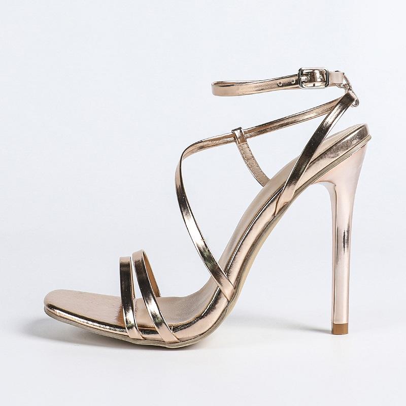 Eilyken Mode Sommer Straßenstil Schmaler Riemen Schnallenriemen Damen Sandalen Quadratische Zehenpartie Dünne Hohe Absätze Stripper Schuhe