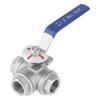 3-way Ball Valve DN15 (1/2 '') In SUS304 Stainless Steel - Blue Handles