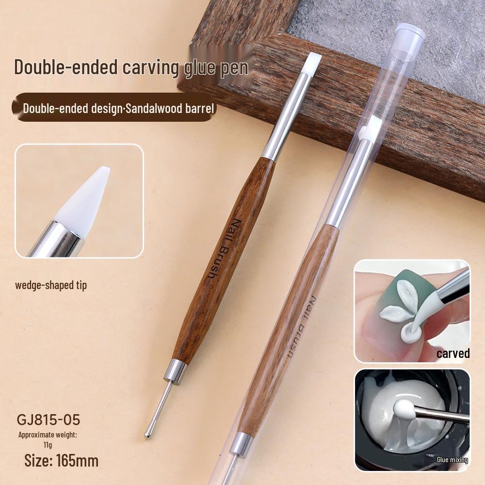 Double-Ended Sandalwood Carving & Glue Mixing Pen: Comfortable Grip, Multi-Functional Silicone Nail Art Tool.