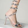 Fashion Star style Luxury Crystal Embellished Wraparound Women Sandals Stiletto High heels Gladiator Sandals Summer Wedding Prom Shoes
