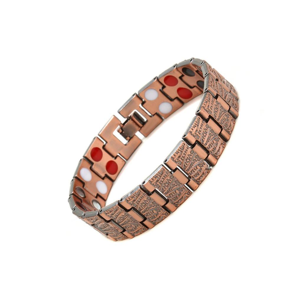 Bracciale Magnetico Rame Antico Rosso Retrò da Uomo - Design Regolabile a Riga Larga per Coppie