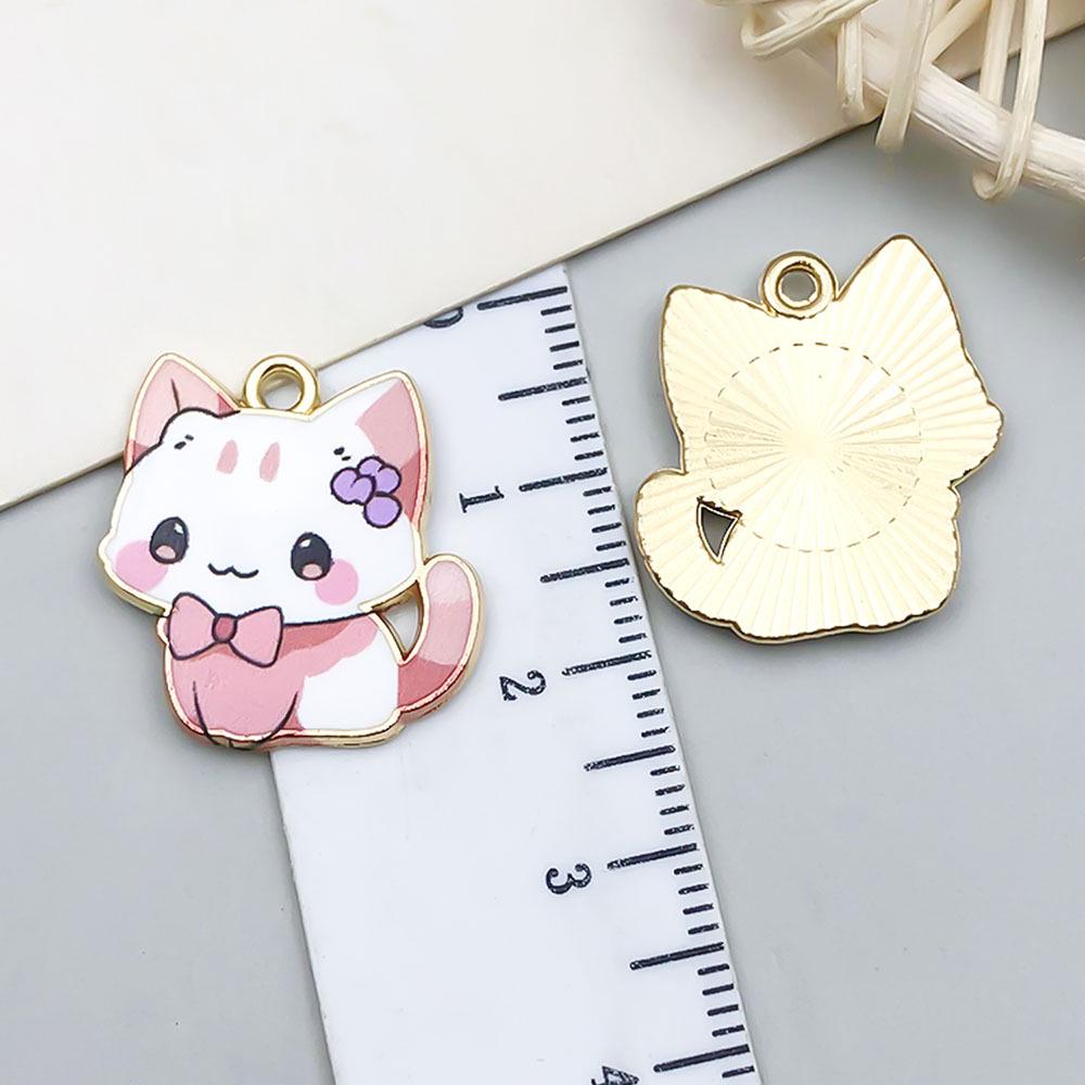Colorful Enamel Alloy Cat Charms for DIY Bracelets - Set of 10