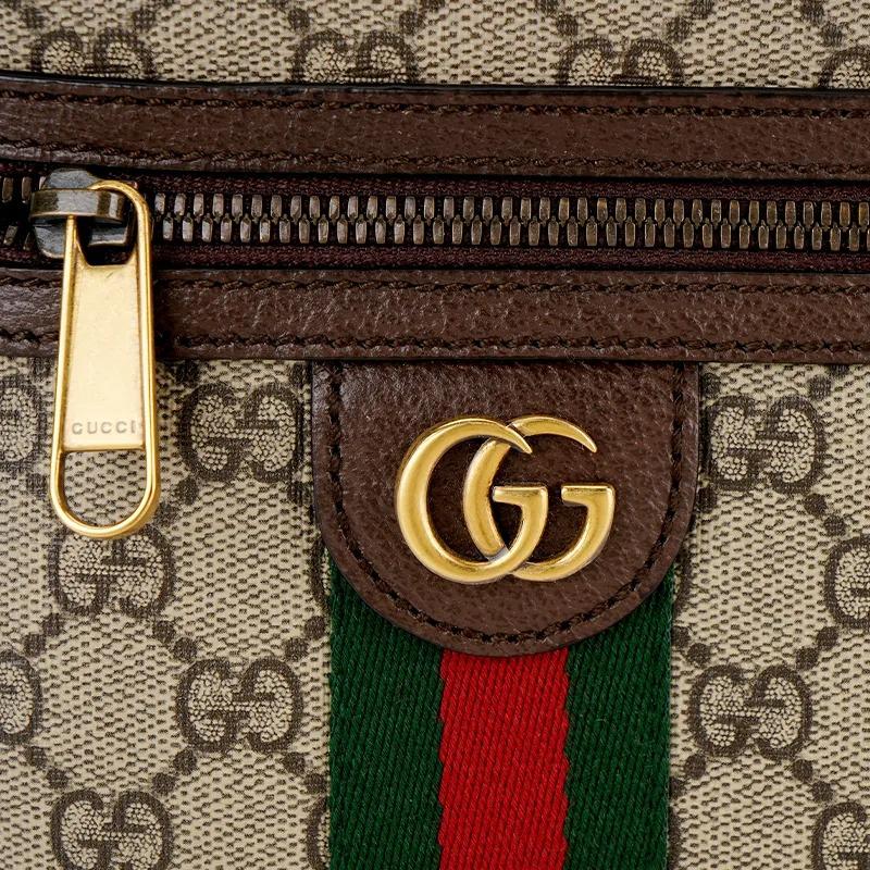 Gucci Ophidia Vintage Logo Striped Webbing Canvas and Leather Shoulder Bag Regular Unisex Couple's Style Ebony and Brown