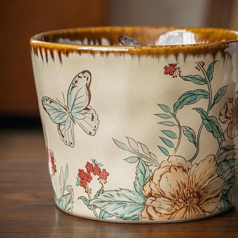Floral Pattern Ceramic Coffee Cup 385ml Exquisite Water Cup Antique Style Mug Living Room