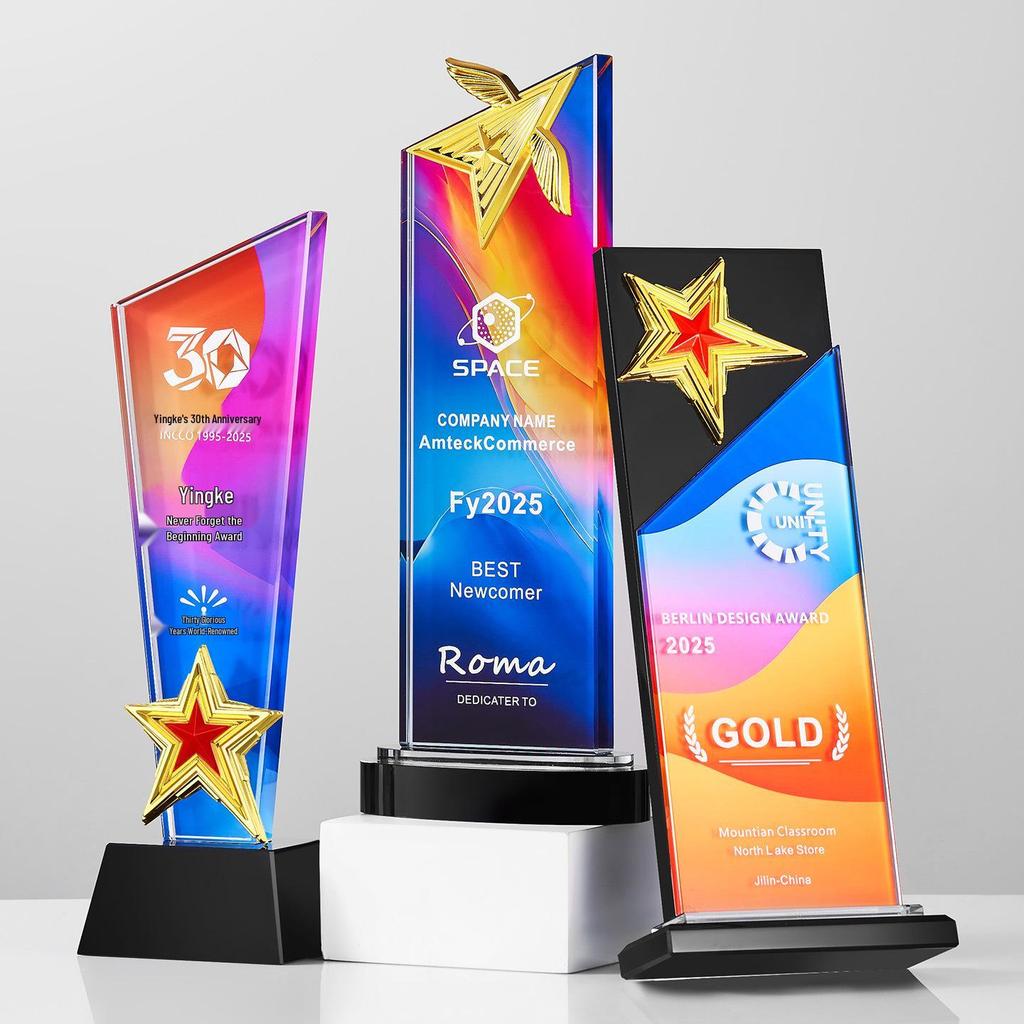 Crystal Trophy: Five-Pointed Star Metal Award for Children's Basketball and Outstanding Employee Excellence
