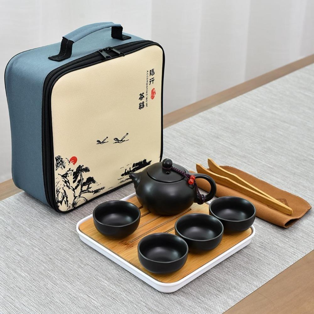 9pcs/Set Ceramic Teacup Teapot Set With 4 Tea Cup Travel Teapot Chinese Gongfu Tea Set  Picnic