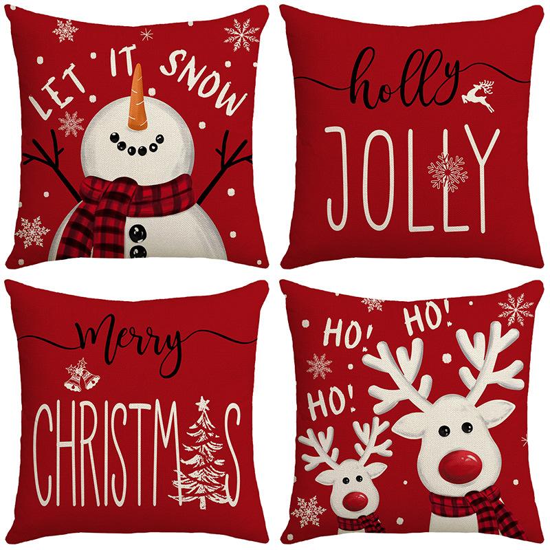 Christmas Pillow Little Snowman Elk Element Set Home Atmosphere Decoration Sofa Cushion Letter Print Pillow Cushion