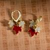 Vintage Red Color Maple Leaf Inlay Zirconl Metal Earrings For Women  Personalization Jewelry Gift