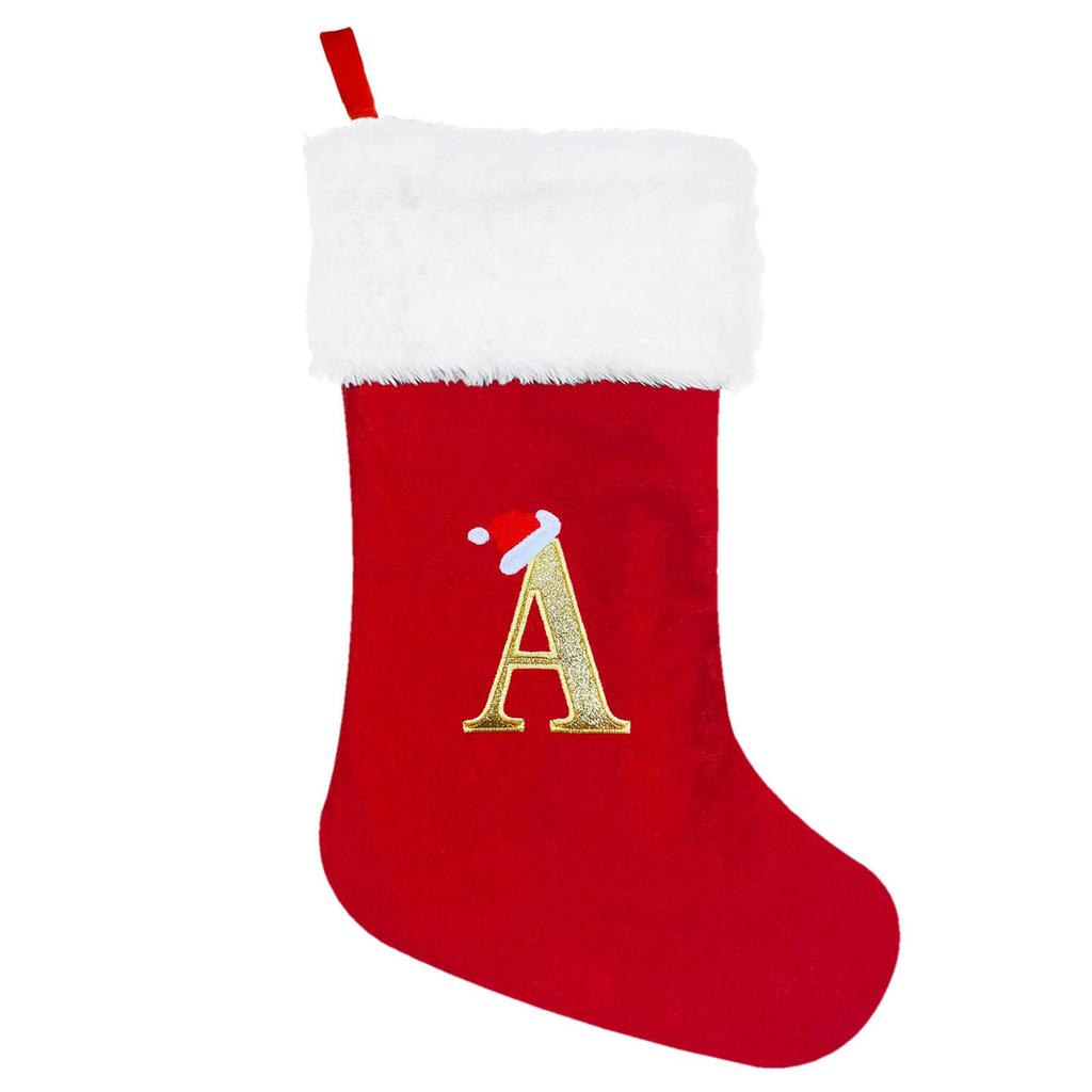 High-End Red Christmas Knitted Stockings with 26 Letters for Gifts & Decorations