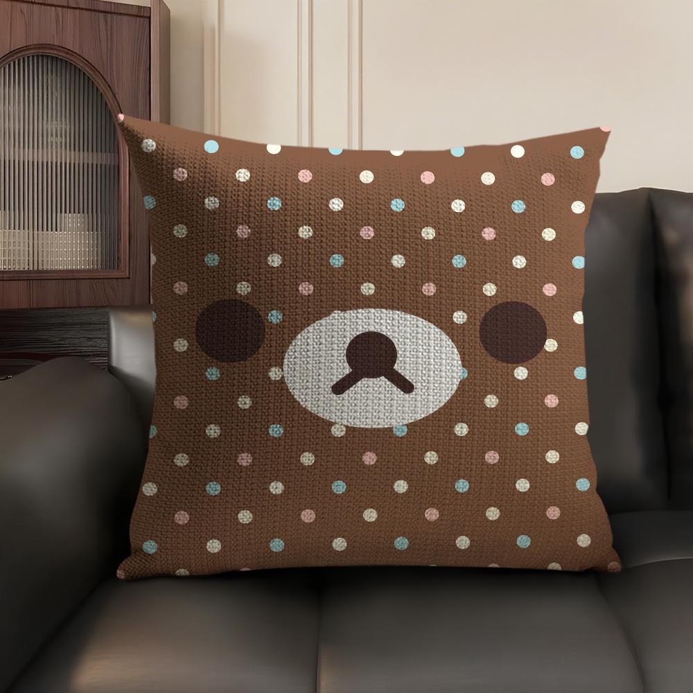 Cute Cartoon Anime R-Rilakkuma Cushion Cover Natural Linen Organic Fabric Double-Sided Printing Sofa Home Decor Gift Pillow Case