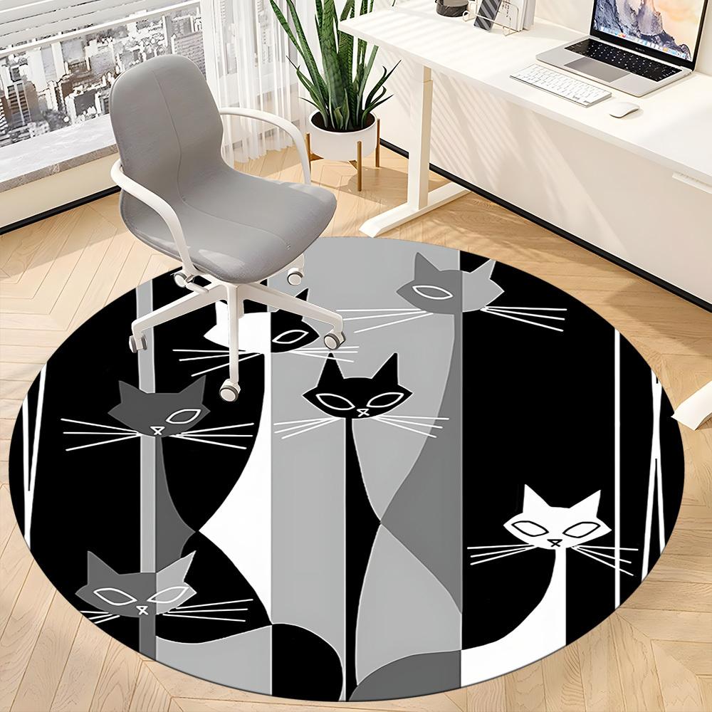 1pc Cat Pattern Office Round Area Rug, Indoor Mat Suitable For Office, Under Office Chairs Bedroom Living Room Home Decor, Room Deco222