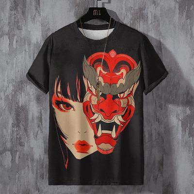 Vintage-T-Shirt für Herren, schöne Anime-Figuren, Grafik-T-Shirts, Druck, lässiges Rundhals-T-Shirt, übergroßes Herrenbekleidungsoberteil