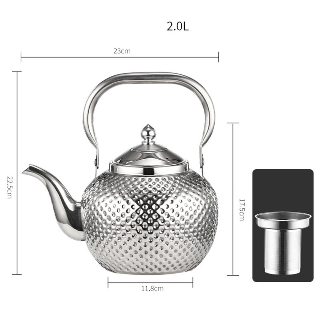 Bule de Chá de Aço Inoxidável com Infusor Removível Seguro para Fogão Restaurante Bule de Chá de Folhas Soltas Alça Elevável com Filtro de Chá