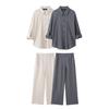 Spring 2025 Women's European & American Style Striped Short Sleeve Shirt with Casual Long Pants