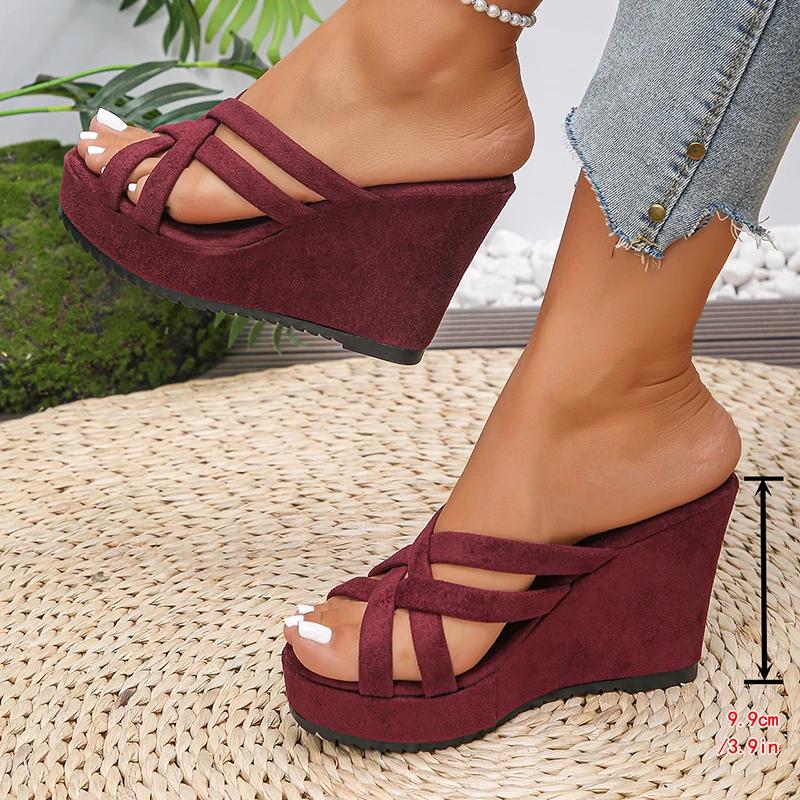 

Fashion Roman Cross Strap Wedges Sandals Women 2025 Summer Thick Sole Non Slip Slippers Plus Size42 Comfort Chunky Platform Beach Shoes 35 красный