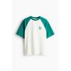 H M Loose FiT PrinTed T sHirT wHiTe Turquoise