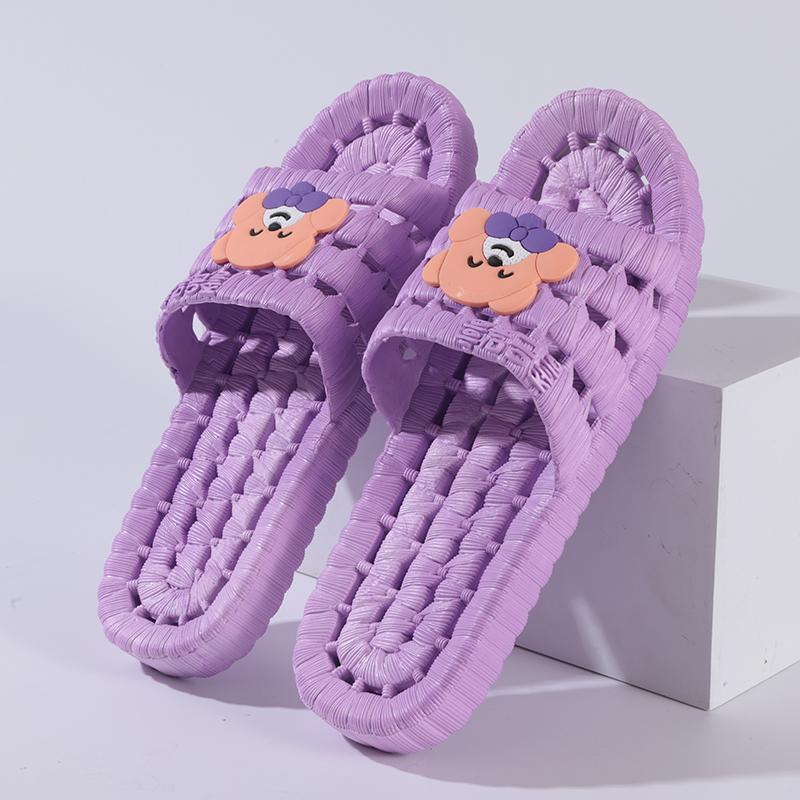 Fashion Smile Summer Non-slip Massage Flat Slippers Cartoon Bear Bathroom Leakage Slippers Unisex Injection-molded Shoes Casual Slippers
