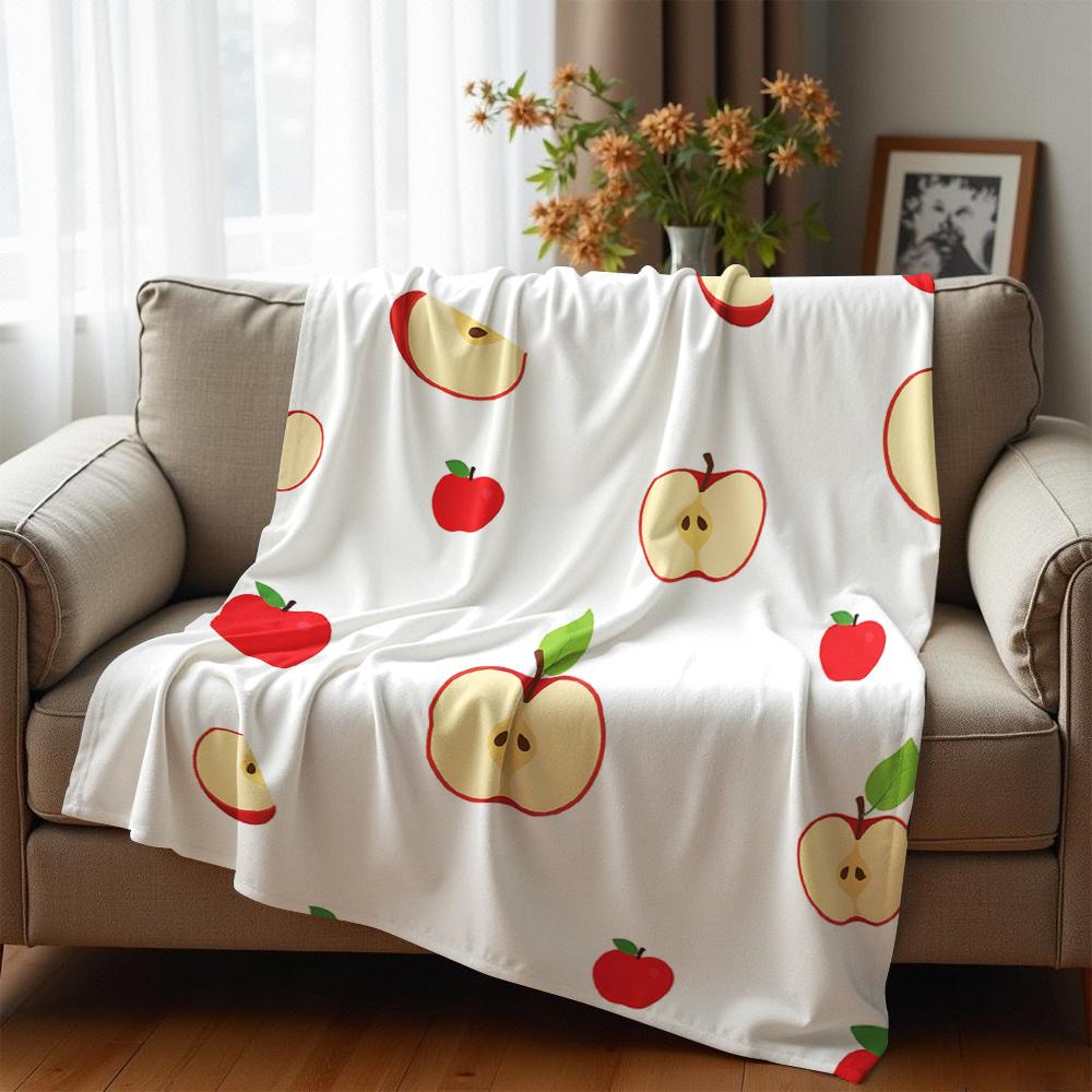 Crisp Red Apple Fruit Anime Cartoon Flannel Blanket Soft Warm Throw for Bedroom Sofa Car Kids Holiday Gift