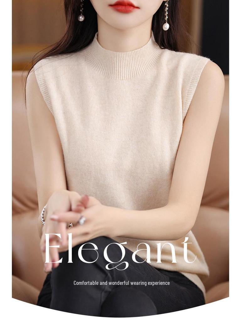 Cross-Border Sleeveless Half-High Collar Women's Slim Knit Camisole - Summer Style Pullover