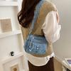Retro Denim Crossbody Bag Multi Pocket Shoulder Purse with Star Decoration