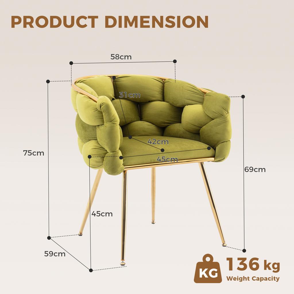 Luxuriöser, Moderner Akzentstuhl, Schminktischstuhl mit Metallrahmen für Schlafzimmer, Wohnzimmer, Esszimmer
