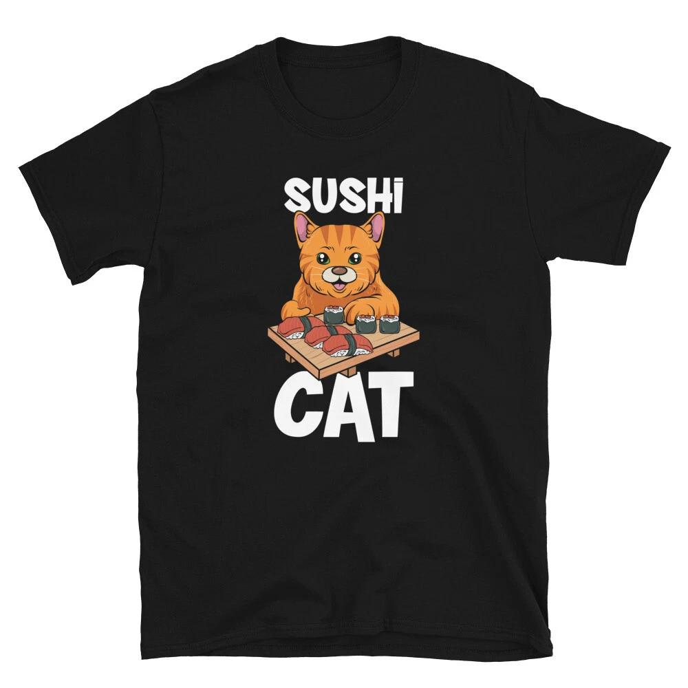 Kawaii Sushi Cat Eating Fastest Food T-shirt S
