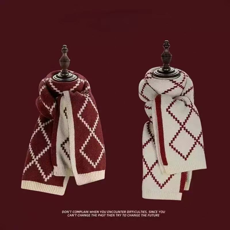 Autumn and winter Korean version of couple's warm plaid double-sided imitation cashmere scarf super long knitted thickened student scarf women