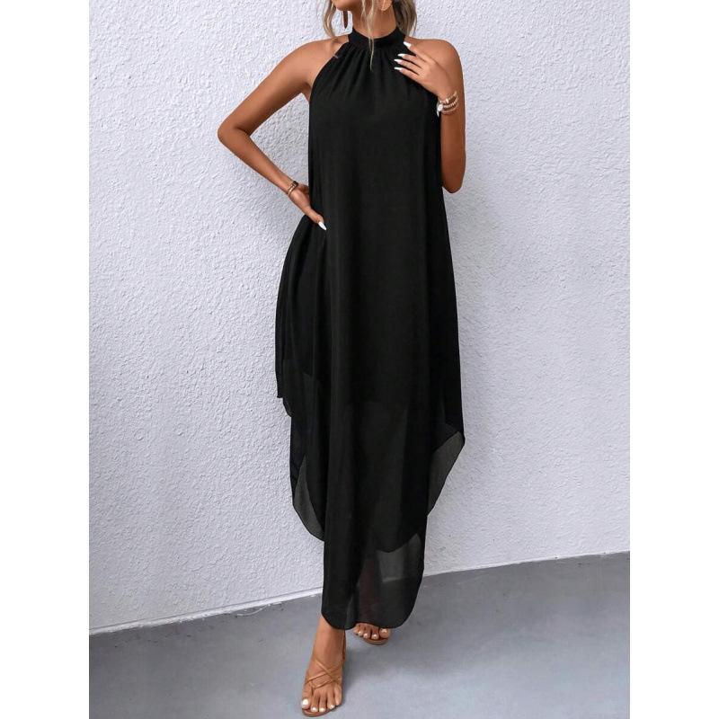 European product design sense temperament elegant casual sleeveless backless suspender asymmetrical dress women XS