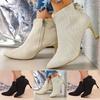 Flat Boots For Women Toe Bowknot Sequined Fabric Fashion Boots Pointed Toe Stiletto High Heel Short Boots For Zapatos De Mujer