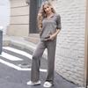 Color Block Knit Top & High-Waisted Wide-Leg Pants Two-Piece Set
