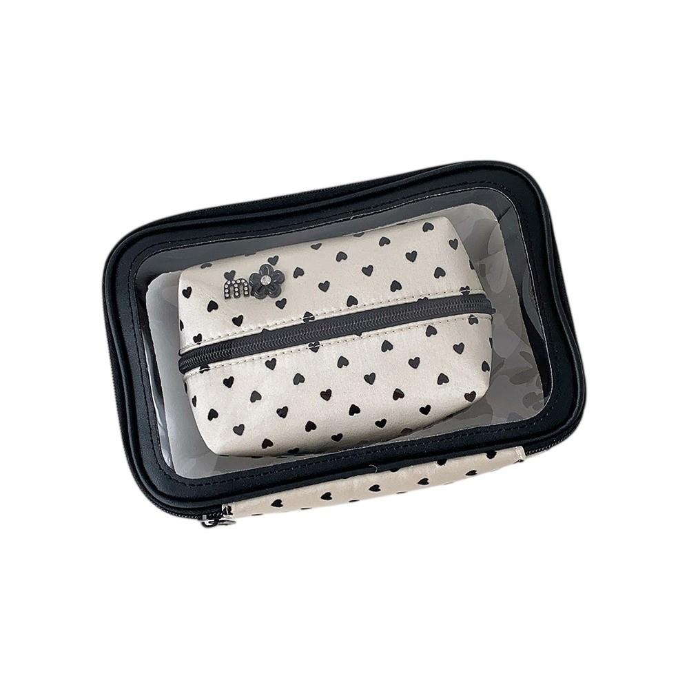 Love Heart Dots Cosmetic Storage Bag Large Capacity Korean Ins Makeup Bag Vacation Travel