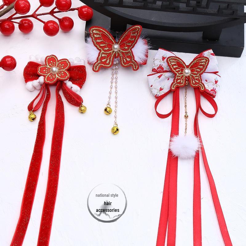 Chinese New Year Lion Baby Cloth Sticker with Gold Embroidery & Butterfly Bow Hair Clip Material