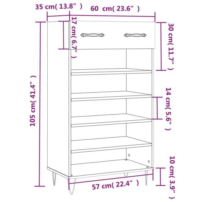 VidaXL Shoe Cabinet Black 60x35x105 Cm Engineered Wood 829605