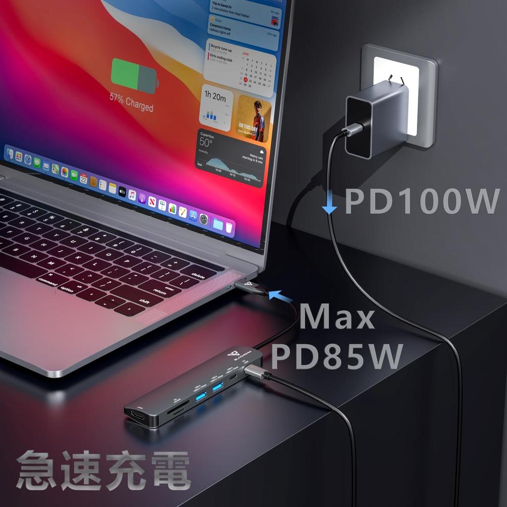 Blackohm Hub USB C USBHUB Hub Sortie HDMI Communication de données PD100W Charge rapide 5 Gbps Lecteur de carte SD Lecteur de carte MicroSD Carte Compatible avec