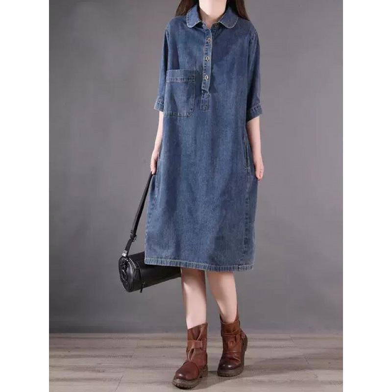 2025 Spring/Summer Korean Style Plus Size Ruffle Sleeve Elegant Commute Dress with Pockets