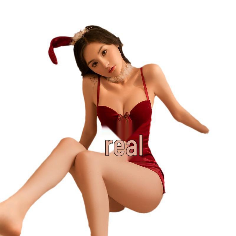 Seductive See-Through Halter Lingerie: Christmas New Year Plush Tie-Up Padded Set