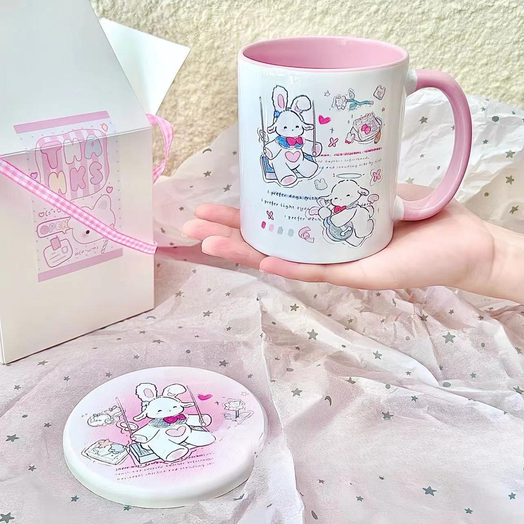 Söt Tecknad Ins Stil och Snyggt Utseende Mugg Tjej Humör Par Vattenkopp Kaffekopp Keramisk Kopp Gåva