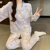 New Chinese Elegant Floral Pajamas Women'S Autumn Cloud Cotton Long-Sleeved High-End Loungewear Two-Piece Set