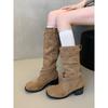 Vintage Pile Boots Western Cowboy Boots Summer 2025 New Tall Boots Women's Boots Small Khaki Boots