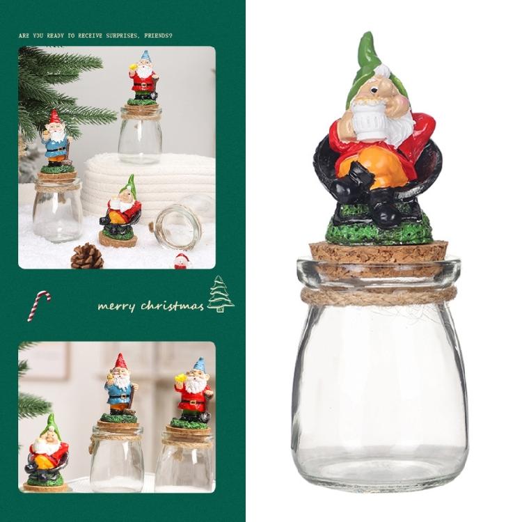 Christmas Themed Resins Dwarf Gnomes Figurine Candy Jar Glass Cookie Food Storage Container Table Decors Ornament Gift