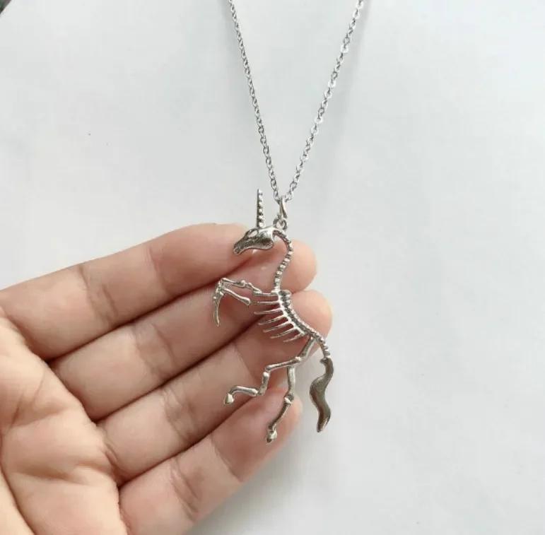 

Gothic Unicorn Horse Skull Punk Skeleton Jewelry Necklace Dark Art Animal Bone Dangle Earrings for Women Decorations Wholesale 1