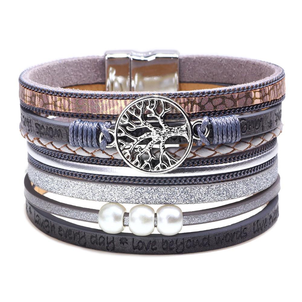 Bohemian Micro-Diamond Cross Bracelet with Magnetic Clasp & PU Leather