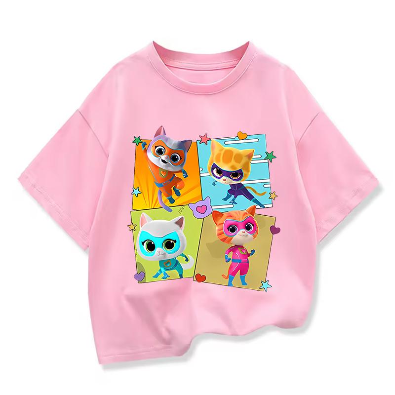2026 SuperKitties Summer T-shirt Boy Cartoon Pride Tshirt Short Tops Y2k Print Anime Tees Kids Clothes Girls 100