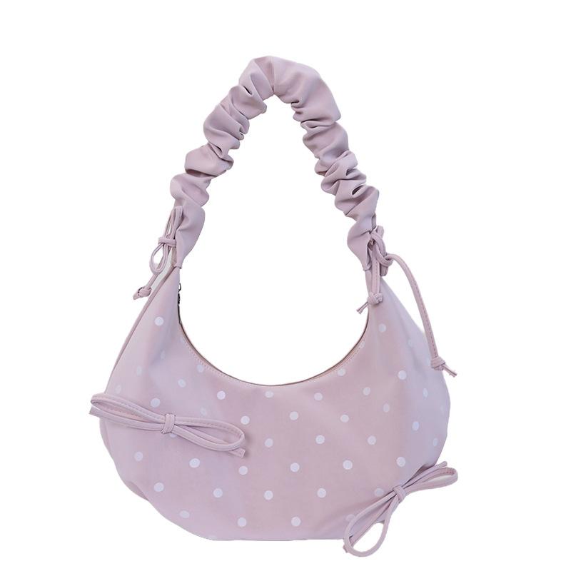 Small-scale Pleated Bow Handbag for Commuting, Single-shoulder Bag, Fashionable Polka Dot Crossbody Bag