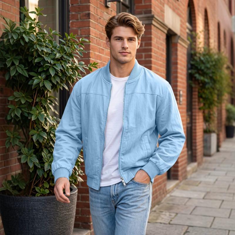 Men S Solid Color Baseball Jacket Zipper Side Pocket Outdoor Sport Coat
