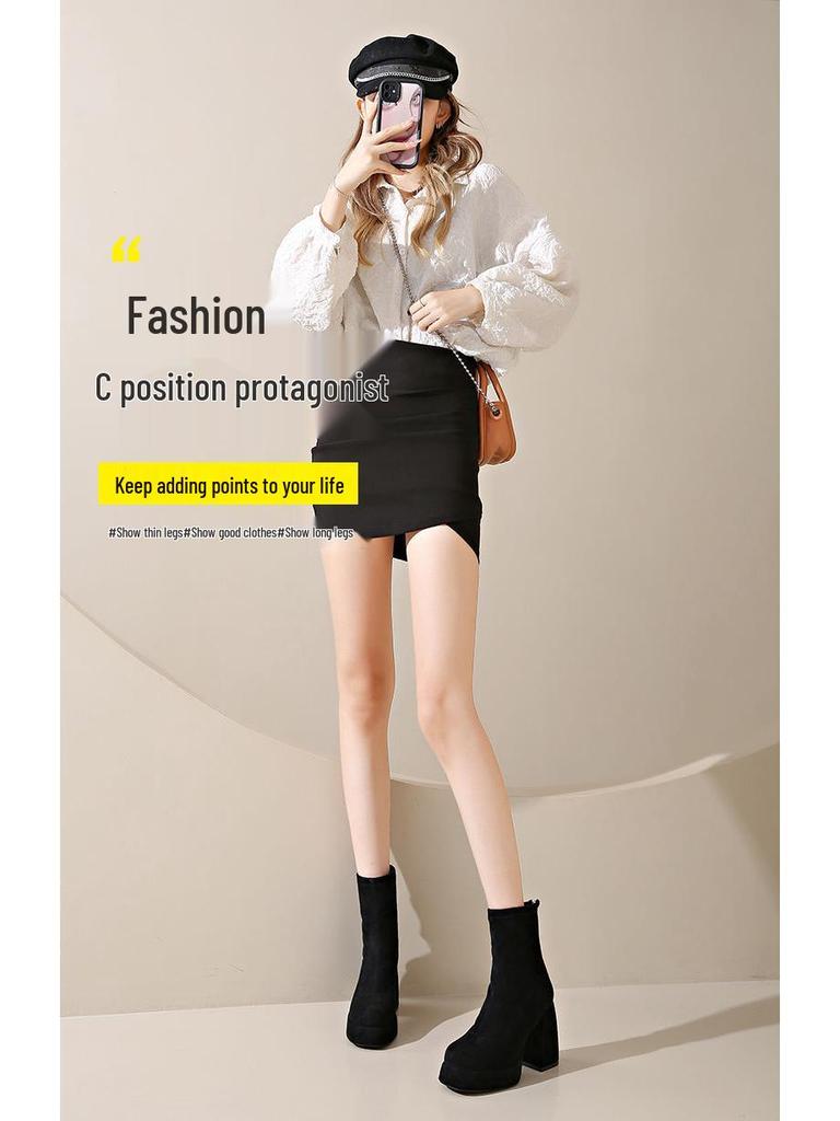 Autumn/Winter Chunky Heel Martin Boots: 2025 Waterproof Platform, Slim, Versatile British Style for Petite, Thick Sole Design