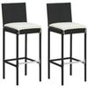 VidaXL Garten-Barhocker mit Kissen 2 Stk. Schwarz Poly Rattan
