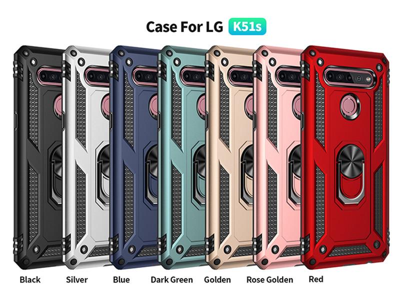 For LG K40 K40S K50 K50S K51 K51S K52 K53 K61 K22 K31 K71 K92 5G Deksel Støtsikkert Armor Bilholder Ringdeksel for LG Q60 Q51 Q61