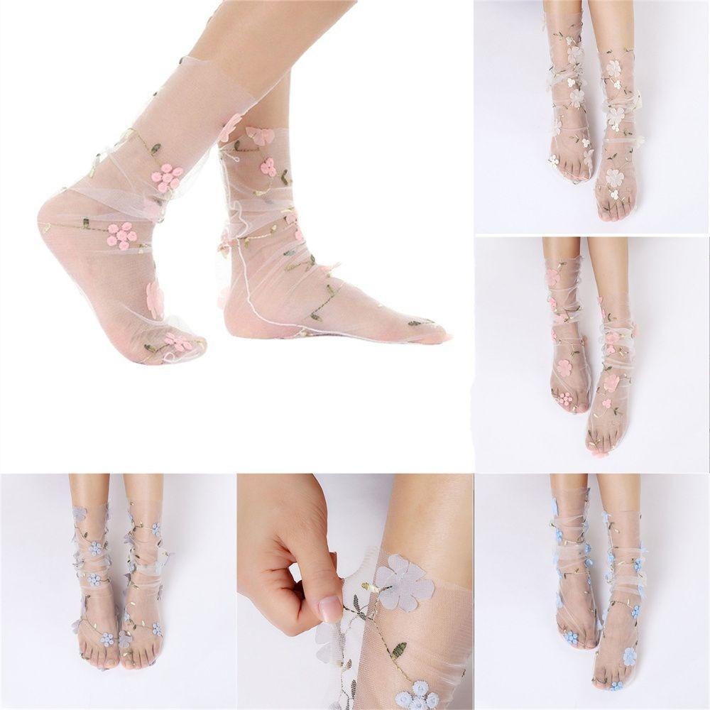 Breathable Tulle Socks Transparent Long Socks Sweet Lace Socks  Women Girls